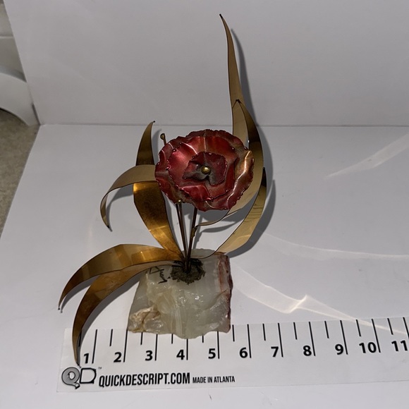 Vintage Mario Jason Flower & Leaves Brass on Marble Onyx Base Sculpture - Picture 7 of 11